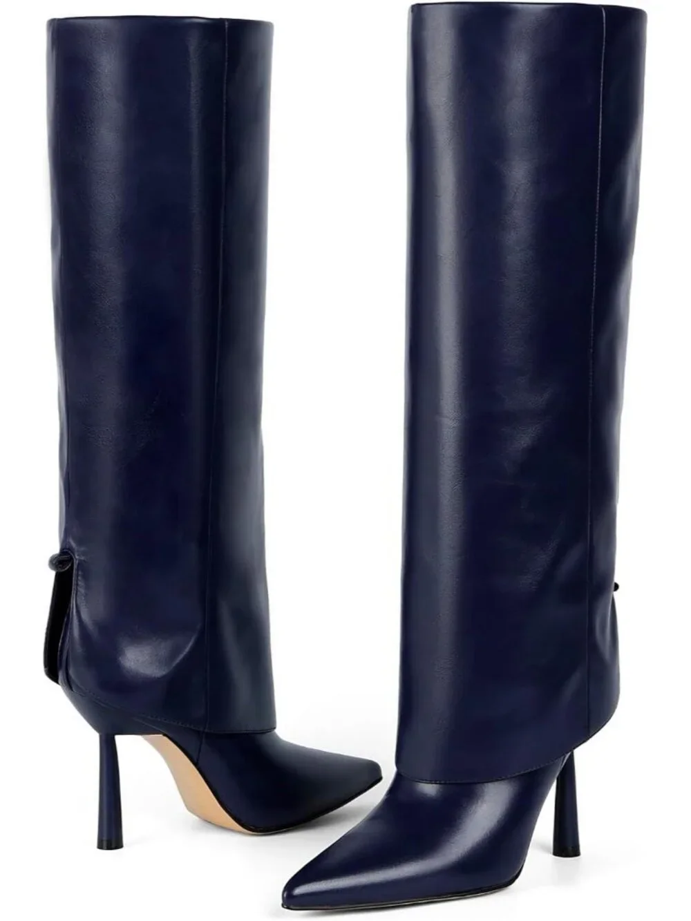 Women's A-Blue Over Knee High Boots Pointed Toe Stiletto Heel Shark Boots